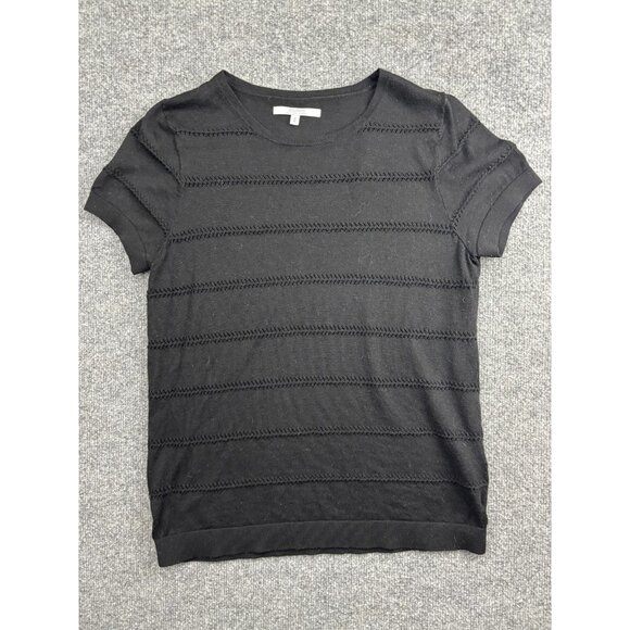 SUNG Alfred Sung Sweater Womens Medium Black Short Sleeve Pointelle Pullover - Picture 1 of 6